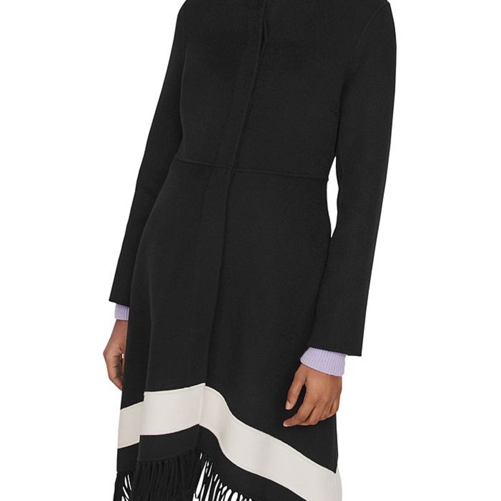 Maje Wool Black Coat with Fringe Hem Size 36 US 2-4 - Picture 2 of 5